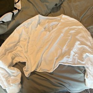 Cropped raw edge white sweater